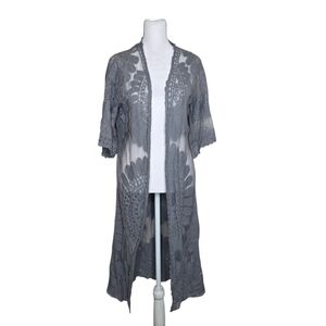 Rebellion Again gray embroidered mesh lace kimono duster cardigan Size Small
